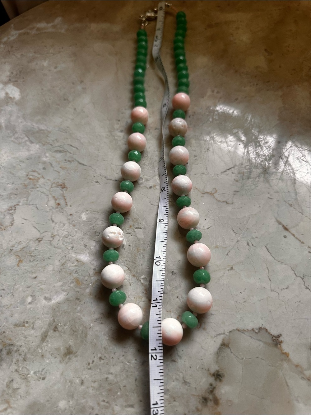 Green Jade and Pale Pink AngelSkin Coral Beaded Necklace - Women Jewelry - Picture 13 of 13
